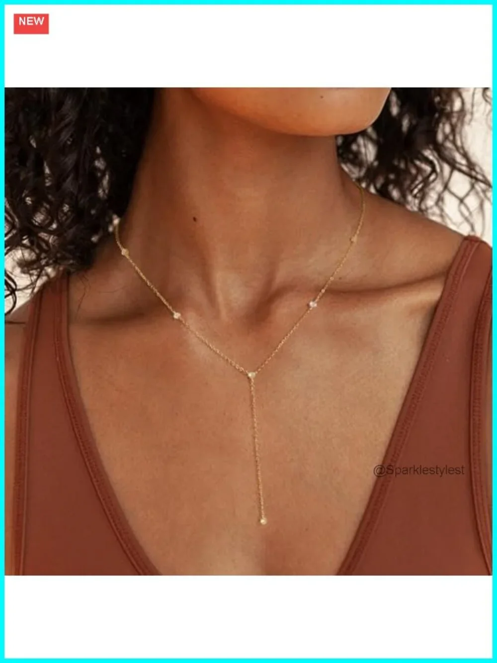 14k Gold Plated CZ Lips Lariat Y Necklace Long Layered Drop Chain